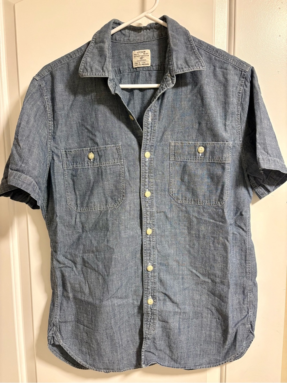 J. Crew Men's Short-Sleeve Chambray Button-Down Shirt - Light Blue
